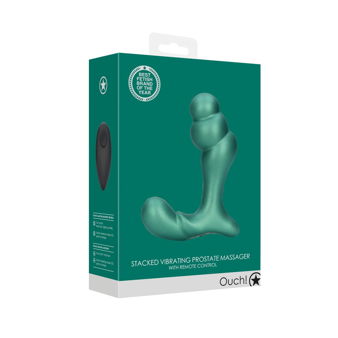 STACKED VIBRATING PROSTATE MASSAGER WITH REMOTE CONTROL - METALLIC GREEN