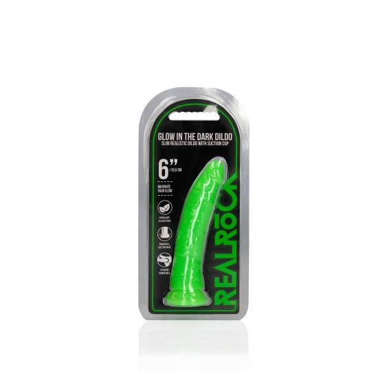 SLIM REALISTIC DILDO WITH SUCTION CUP - GLOW IN THE DARK - 6&#039; / 15,5 CM