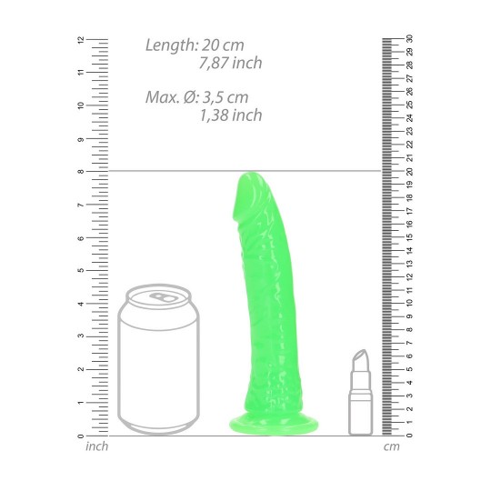 SLIM REALISTIC DILDO WITH SUCTION CUP - GLOW IN THE DARK - 7&#039; / 18 CM