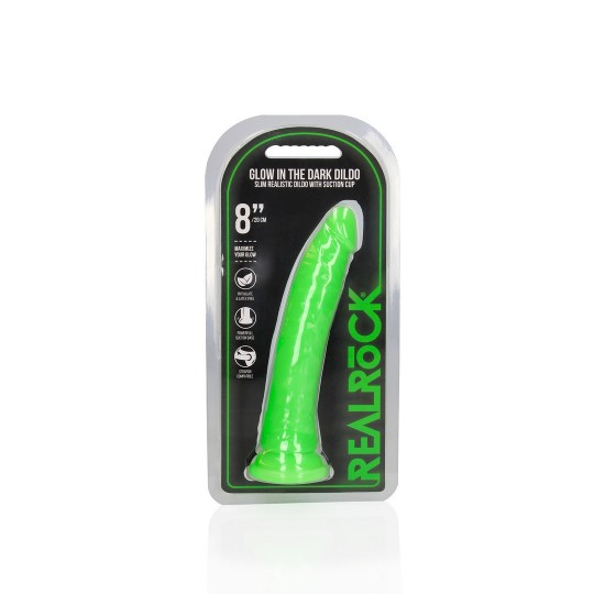 SLIM REALISTIC DILDO WITH SUCTION CUP - GLOW IN THE DARK - 8&#039; / 20 CM