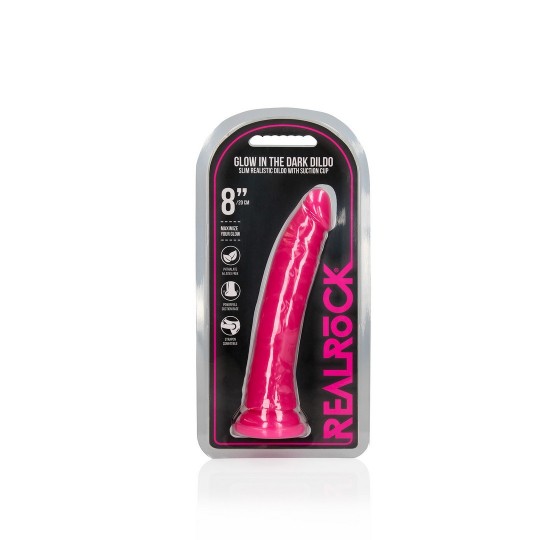 SLIM REALISTIC DILDO WITH SUCTION CUP - GLOW IN THE DARK - 8&#039;&#039; / 20 CM