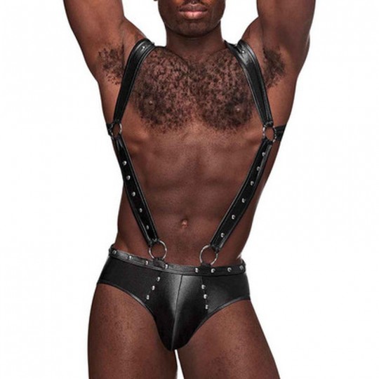 URANUS - HARNESS STYLE OPEN BACK JOCK BRIEFS WITH SUSPENDER STRAPS - BLACK