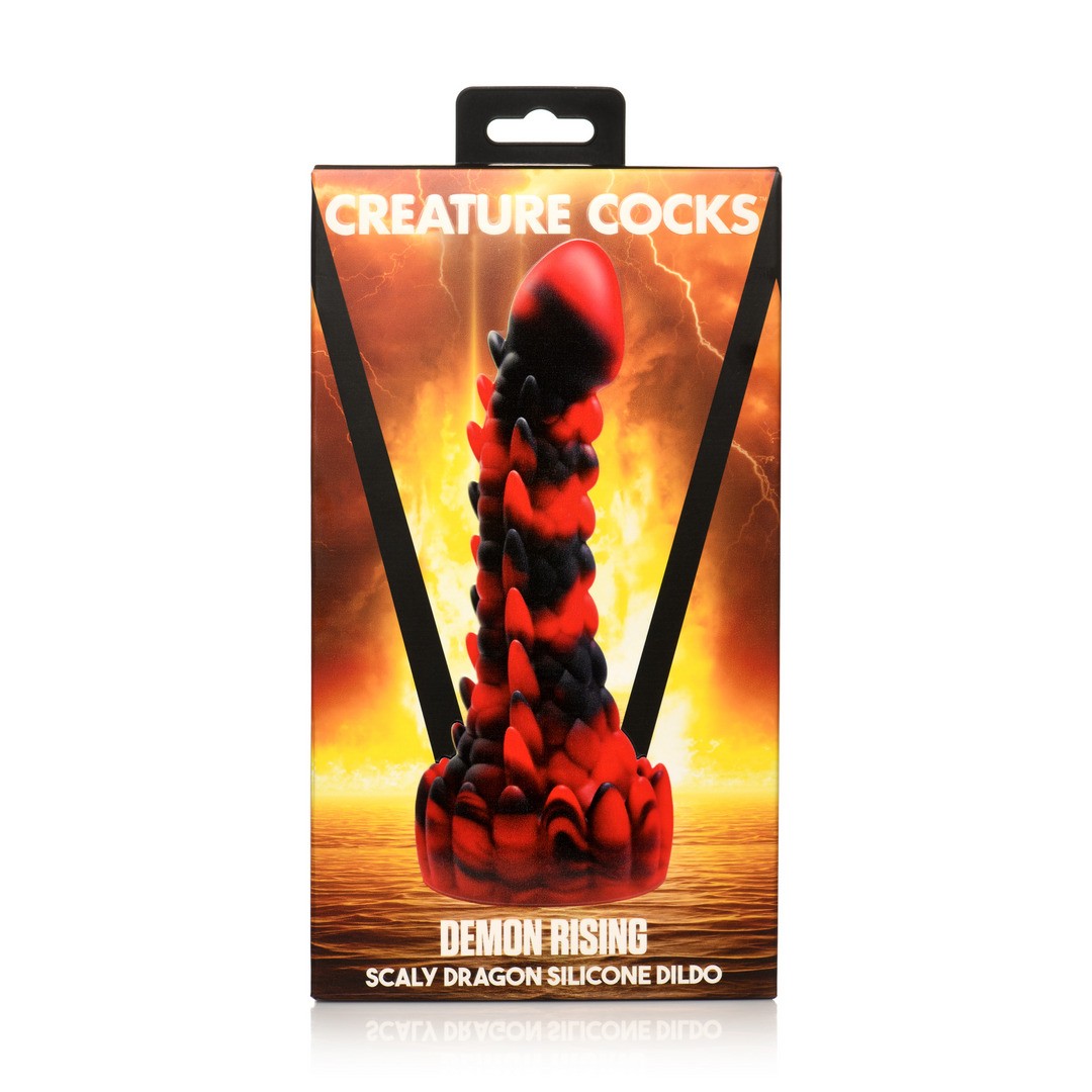 DEMON RISING - SCALY DRAGON SILICONE DILDO - RED/BLACK