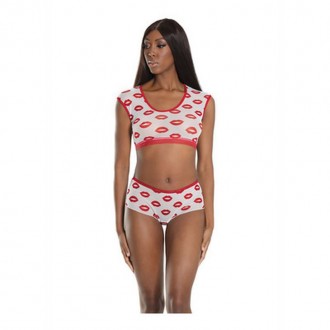 CROP TOP AND SHORTS WITH LIP PRINT - ONE SIZE