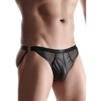 WETLOOK MEN'S OPEN BACK BRIEFS - XXL - BLACK