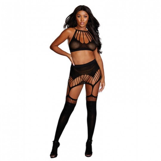 SEAMLESS BRALETTE AND GARTER SKIRT SET - ONE SIZE