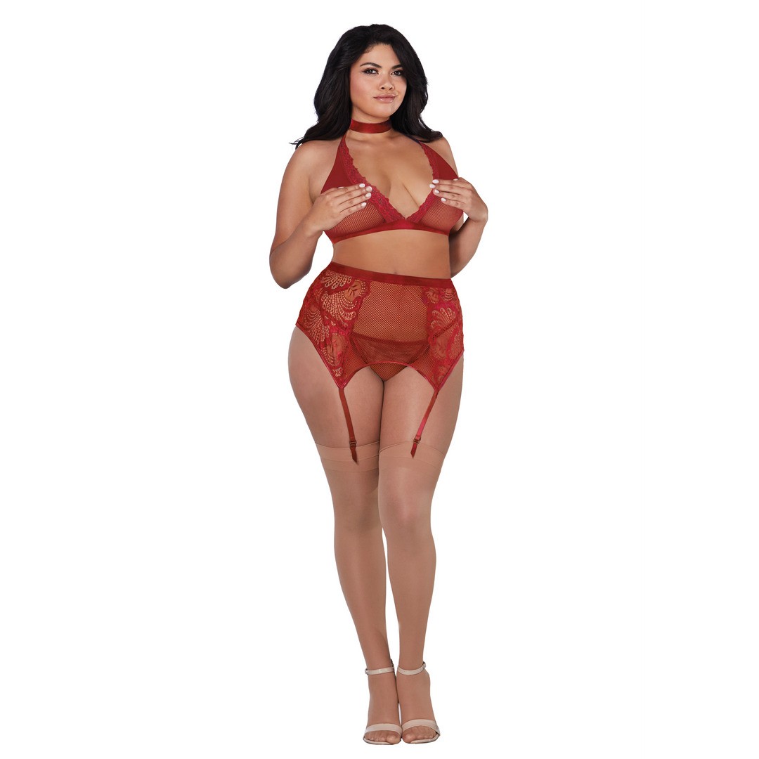 FISHNET AND LACE 4 PIECE SET - PLUS SIZE