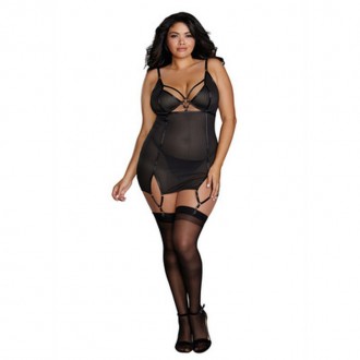 FISHNET TEXTURE POWER MESH GARTER SLIP