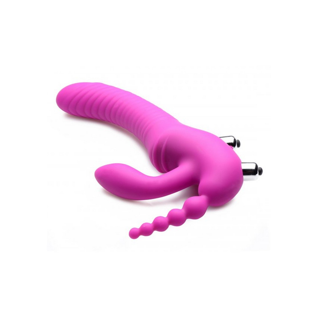 REGAL RIDER - TRIPLE VIBRATING SILICONE STRAPLESS STRAP-ON