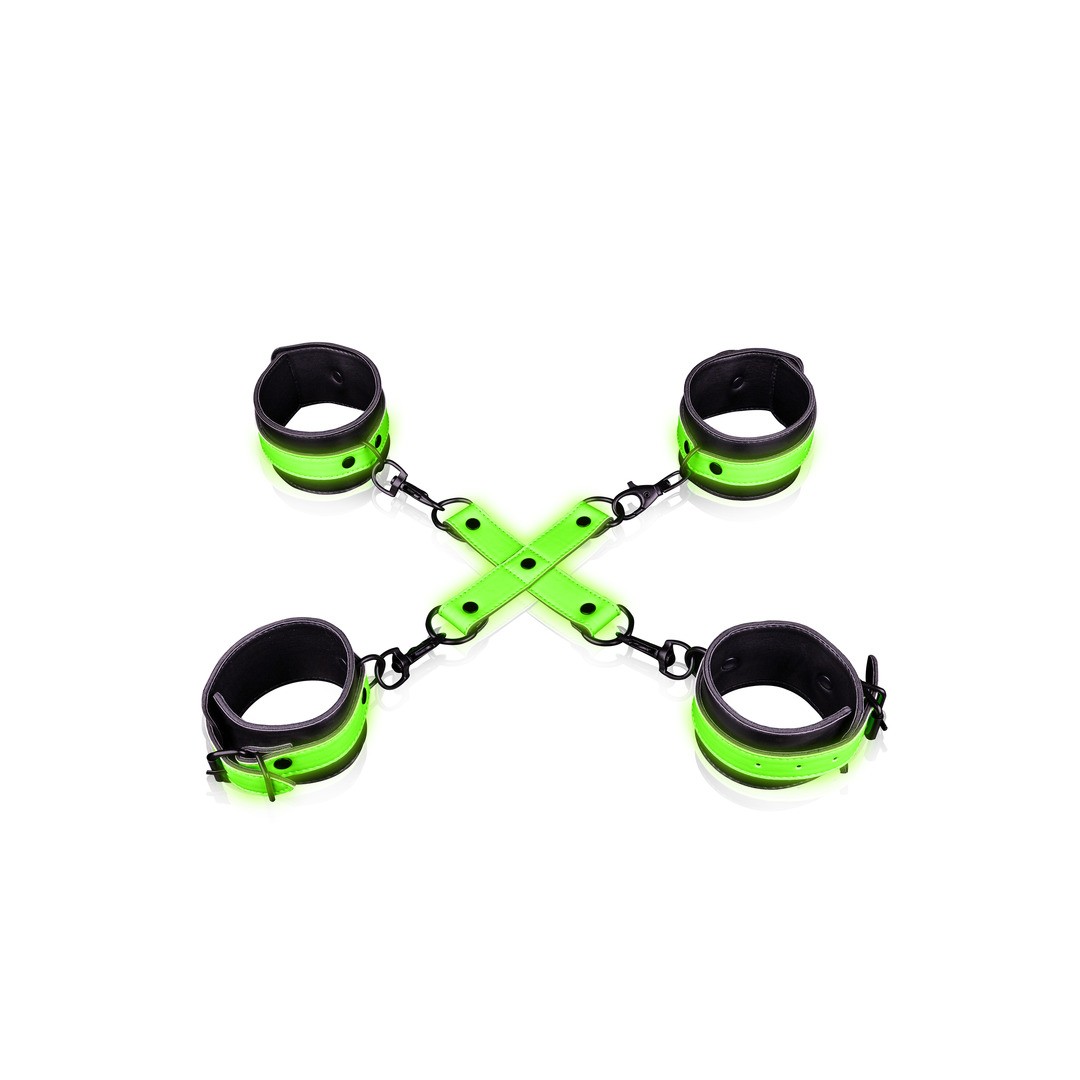 HAND AND ANKLE CUFFS WITH HOGTIE - GLOW IN THE DARK