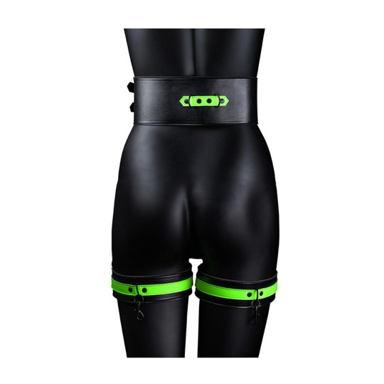 THIGH CUFFS WITH BELT AND HANDCUFFS - GLOW IN THE DARK - L/XL