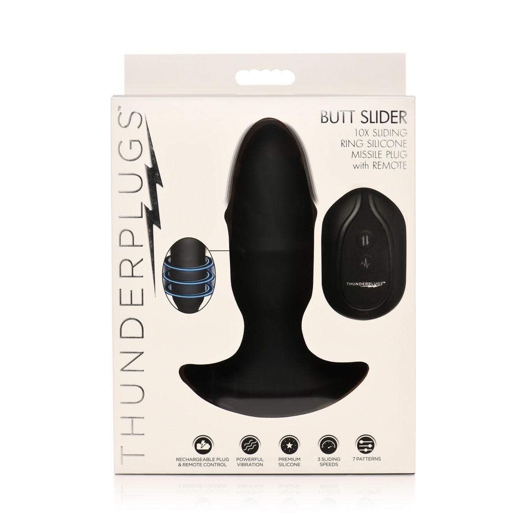 BUTT SLIDER - SLIDING RING SILICONE MISSILE PLUG - BLACK