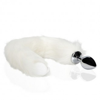 LIGHT-UP FOX TAIL WITH METAL BUTT PLUG - WHITE