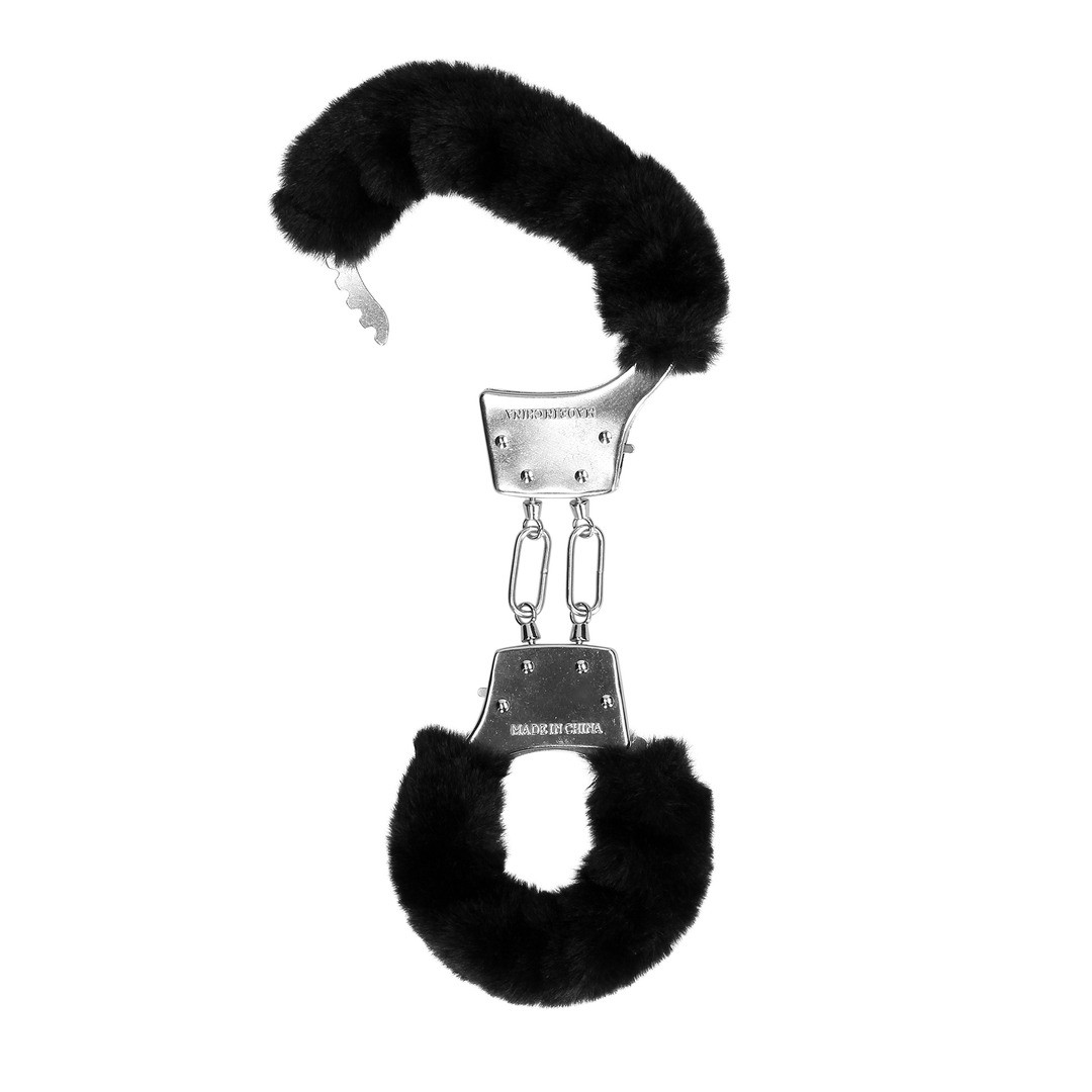 FURRY METAL HAND CUFFS - BLACK