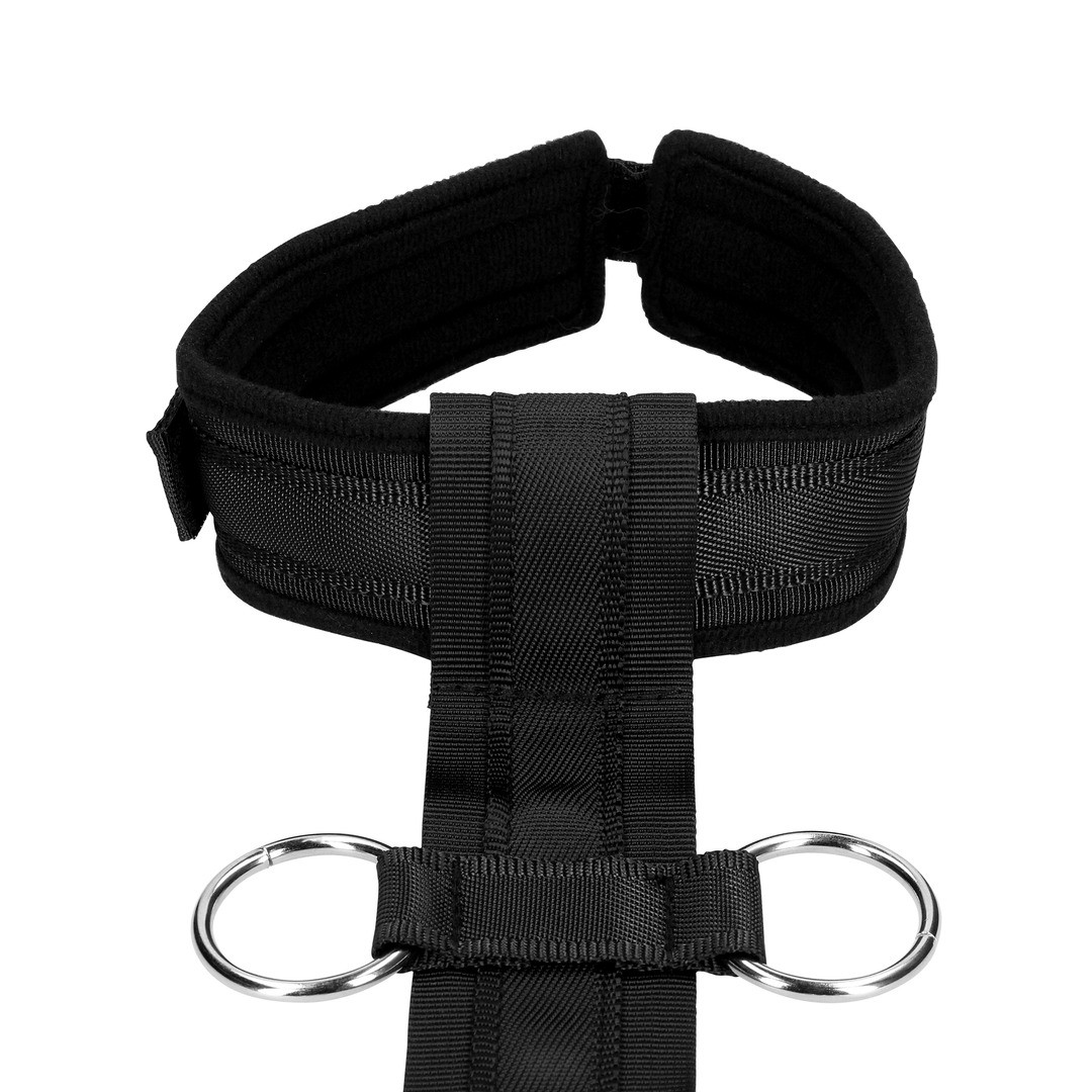 RESTRAINT HARNESS WITH COLLAR AND HAND CUFFS - BLACK