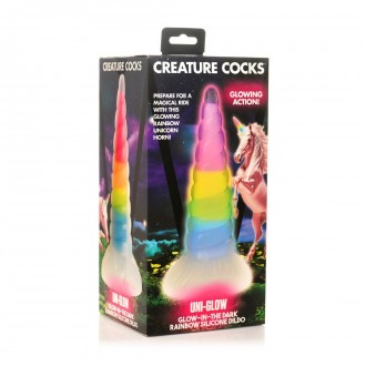 UNIGLOW - GLOW-IN-THE-DARK RAINBOW SILICONE DILDO