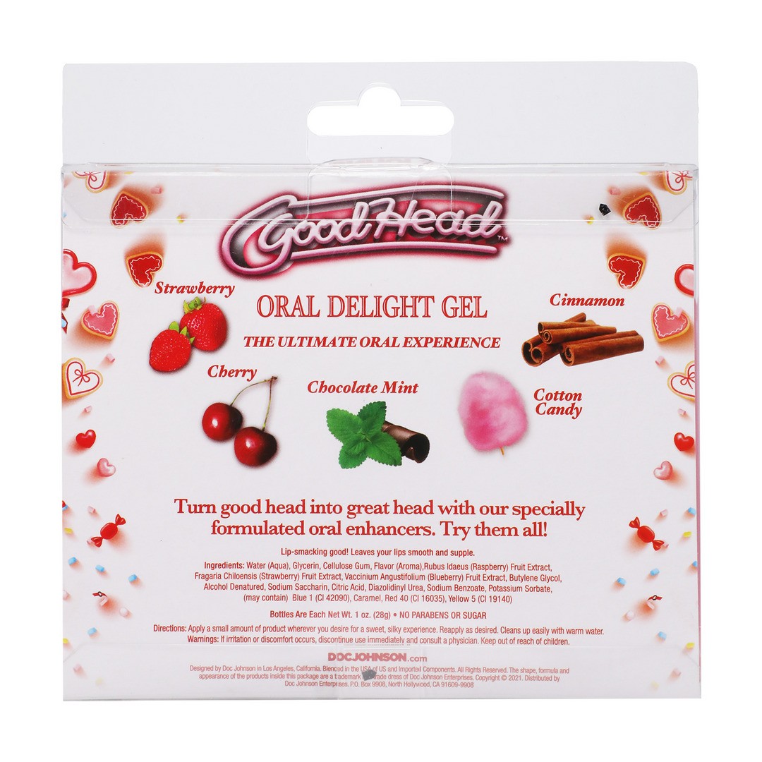 ORAL DELIGHT GEL - STRAWBERRY - CHERRY - COTTON CANDY - CHOCOLATE MINT - CINNAMON - 5 PACK - 1 FL OZ / 29 ML