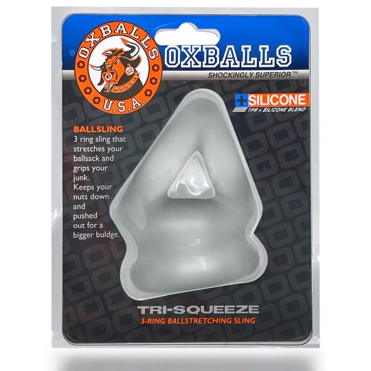 ANEL TRI-SQUEEZE - 3-RING COCKSLING WITH EXTENDED BALLSTRETCHER BASE - CLEAR ICE OXBALLS