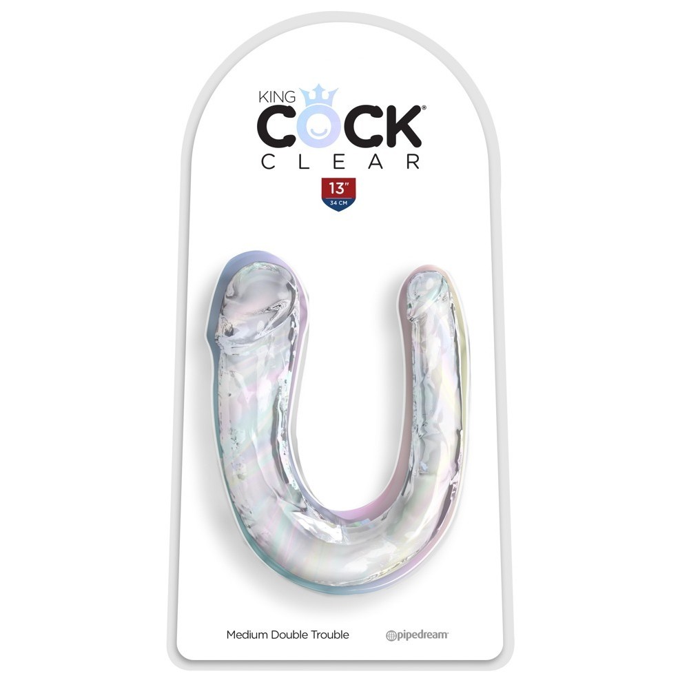 DILDO MEDIUM DOUBLE TROUBLE KING COCK CLEAR 13&quot;