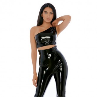 TOP HERE'S MY SIDE - VINYL CROP TOP - PRETO FORPLAY