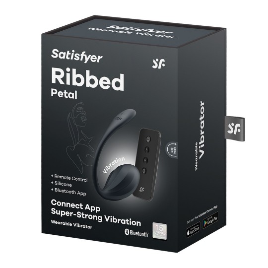 RIBBED PETAL CONNECT APP - WEARABLE COUPLE VIBRATOR - BLACK