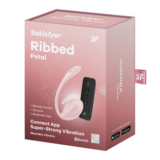 SATISFYER RIBBED PETAL CONNECT APP WEARABLE COUPLE VIBRATOR ROSE