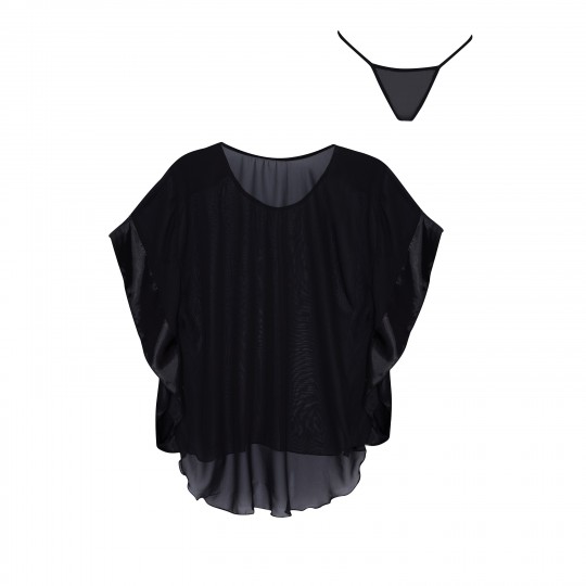 CAMISA DE NOITE E TANGA MAYA PRETO BEAUTY NIGHT FASHION