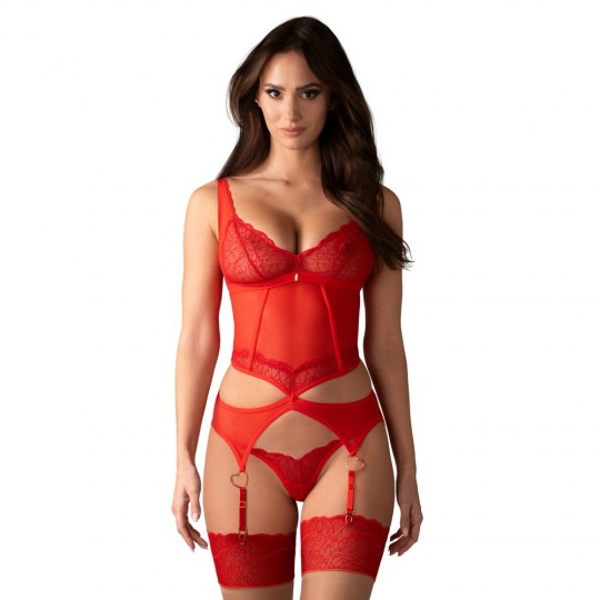 OBSESSIVE CORSET AND THONG CUPIDE DESIR RED