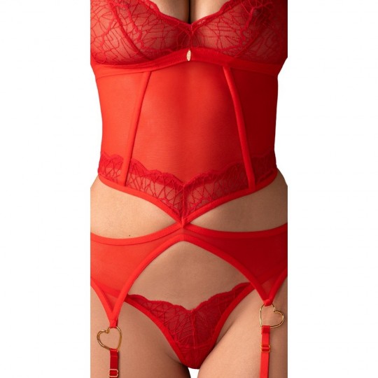 CORSET ET STRING CUPIDE DESIR ROUGE OBSESSIVE