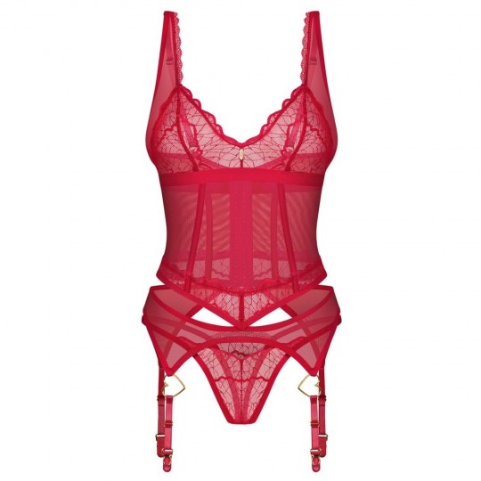 CORSET ET STRING CUPIDE DESIR ROUGE OBSESSIVE