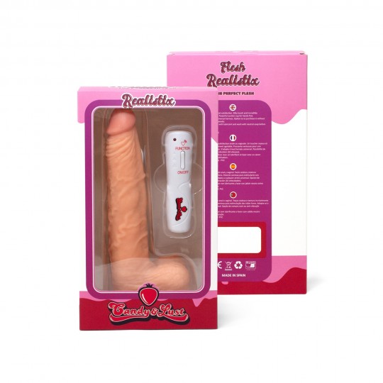 VIBRADOR REALISTA CON TESTÍCULOS Y MANDO A DISTANCIA VIBE REALISTIX MOD.5 23,5CM CANDY LUST