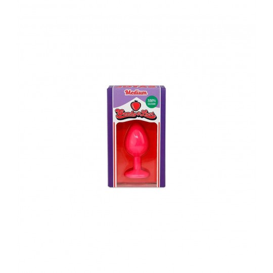 PLUG ANAL DE SILICONE COM JOIA ROSA CANDY LUST