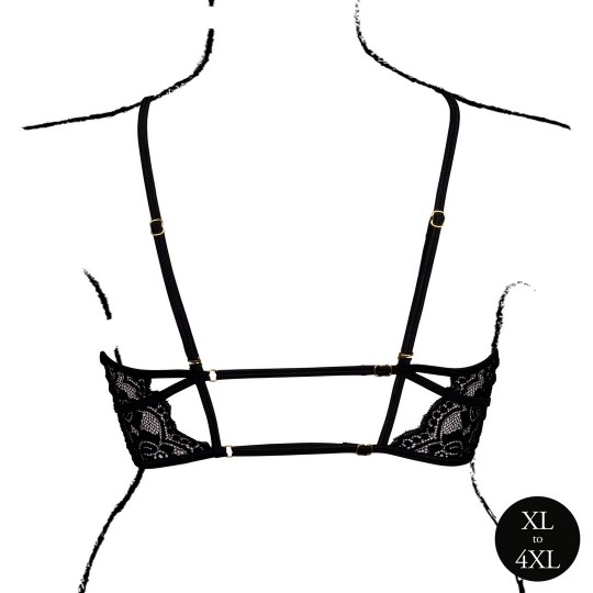 OPEN CUP TRIANGLE BRA WITH LACE AND ADJUSTABLE SLIDERS - PLUS SIZE - BLACK