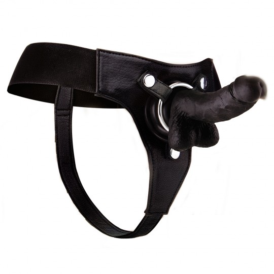 STRAP-ON REALISTA DE COURO OUCH! 7 POLEGADAS PRETO