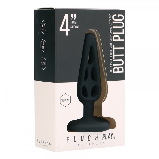 PLUG ANAL EN SILICONA PLUG &amp; PLAY 4” NEGRO