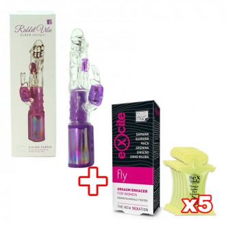 MAGIC RABBIT PACK CLEAR INSIGHT VIBRATOR PURPLE + ORGASM ENHACER + 5X KISSABLE LUBRICANT