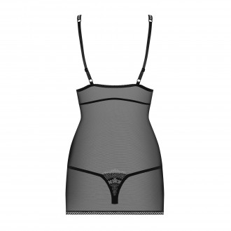 OBSESSIVE 840-CHE CHEMISE AND THONG BLACK