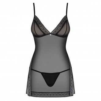 OBSESSIVE 862-CHE CHEMISE AND THONG BLACK