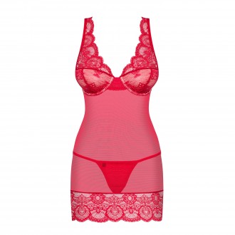 OBSESSIVE 853-CHE CHEMISE AND THONG RED