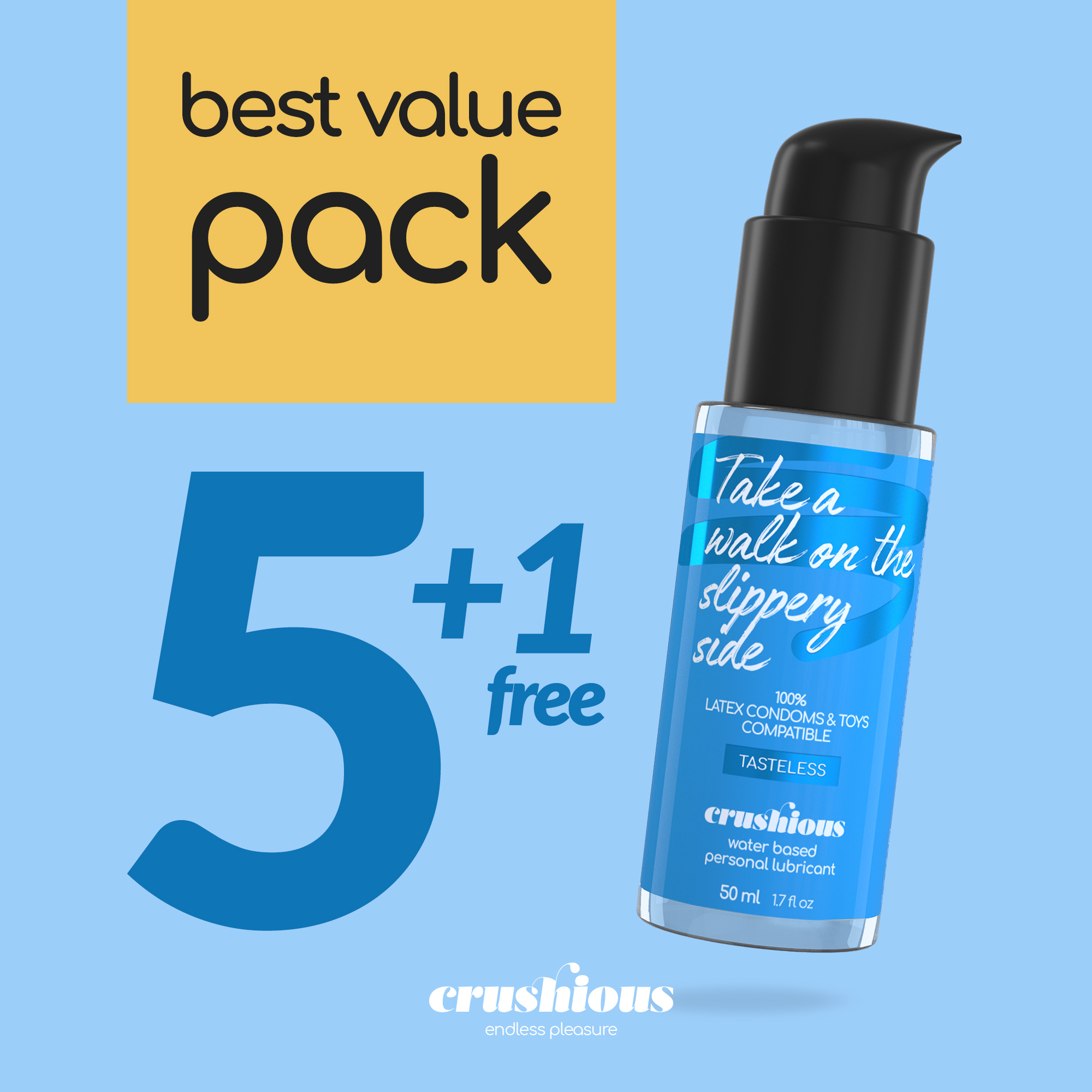 CONFEZIONE DA 5 LUBRIFICANTI A BASE D&#039;ACQUA 50 ML CRUSHIOUS + 1 FREE