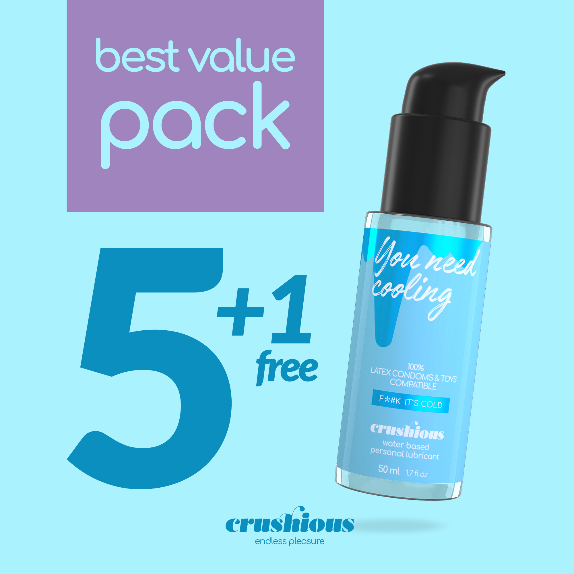 CONFEZIONE DA 5 LUBRIFICANTI AD EFFETTO FREDDO 50 ML CRUSHIOUS + 1 FREE