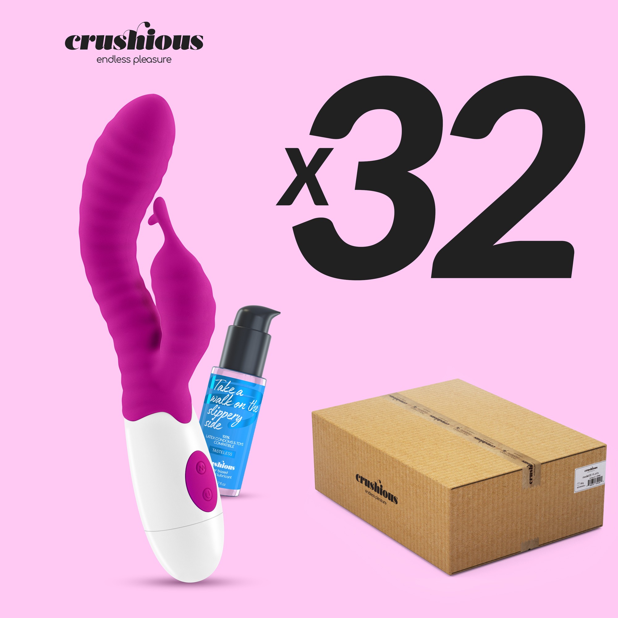 PACK DE 32 VIBRADOR CON ESTIMULADOR DE CLÍTORIS GUMMIE MORADO Y LUBRICANTE DE BASE AGUA INCLUIDO CRUSHIOUS