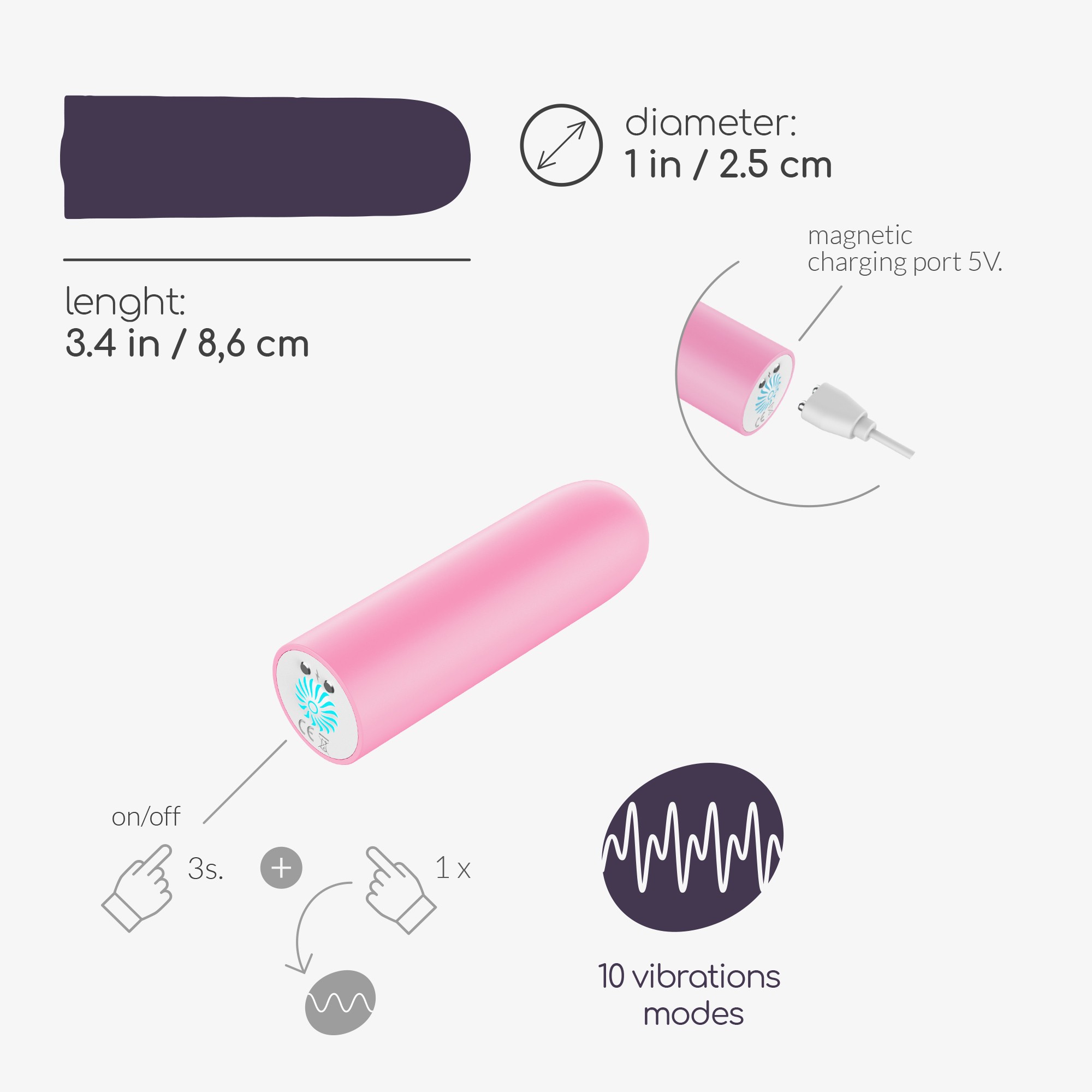 QUACKERS BALA VIBRATÓRIA RECARREGÁVEL POR USB ROSA CRUSHIOUS