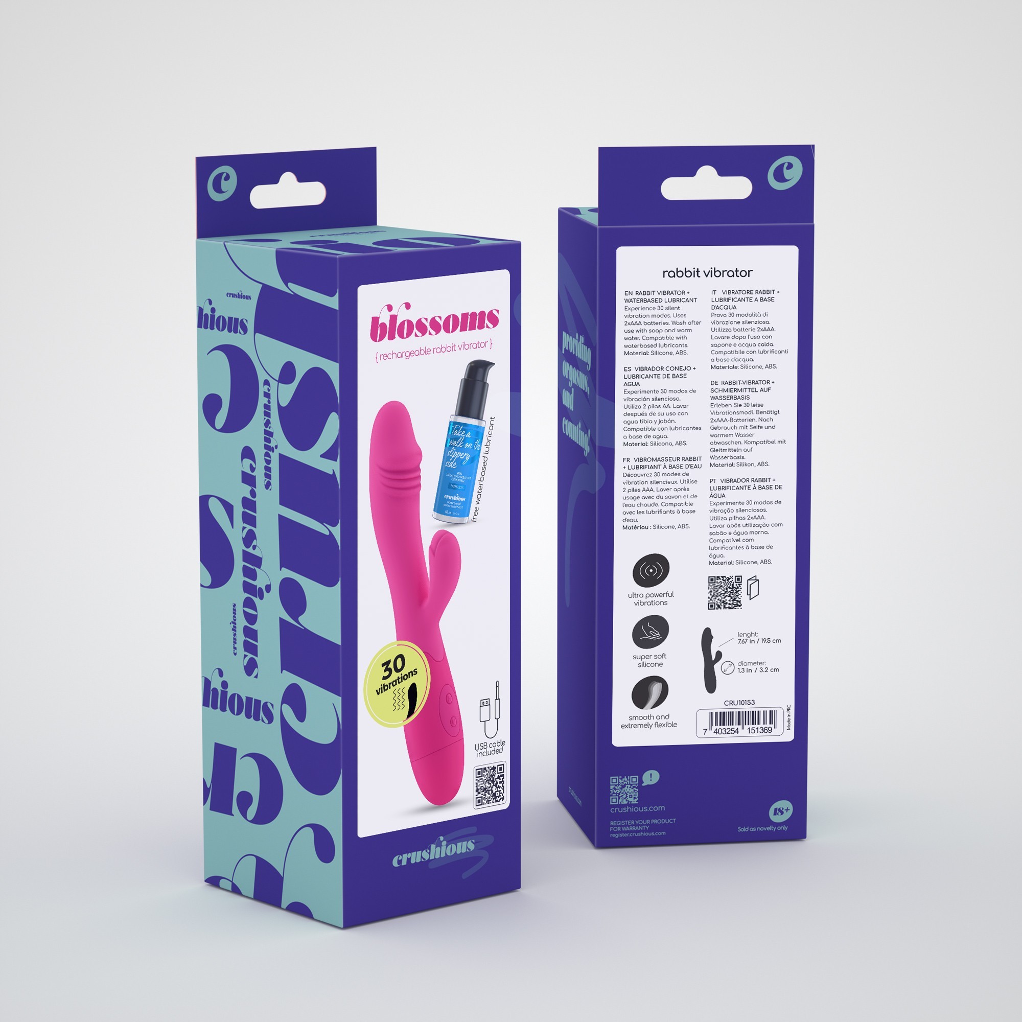 PACK 32 RICARICABILE VIBRATORE CON FIORI ROSA CALDO STIMOLATORE CLITORIDEO E LUBRIFICANTE A BASE D&#039;ACQUA INCLUSO CRUSHIOUS