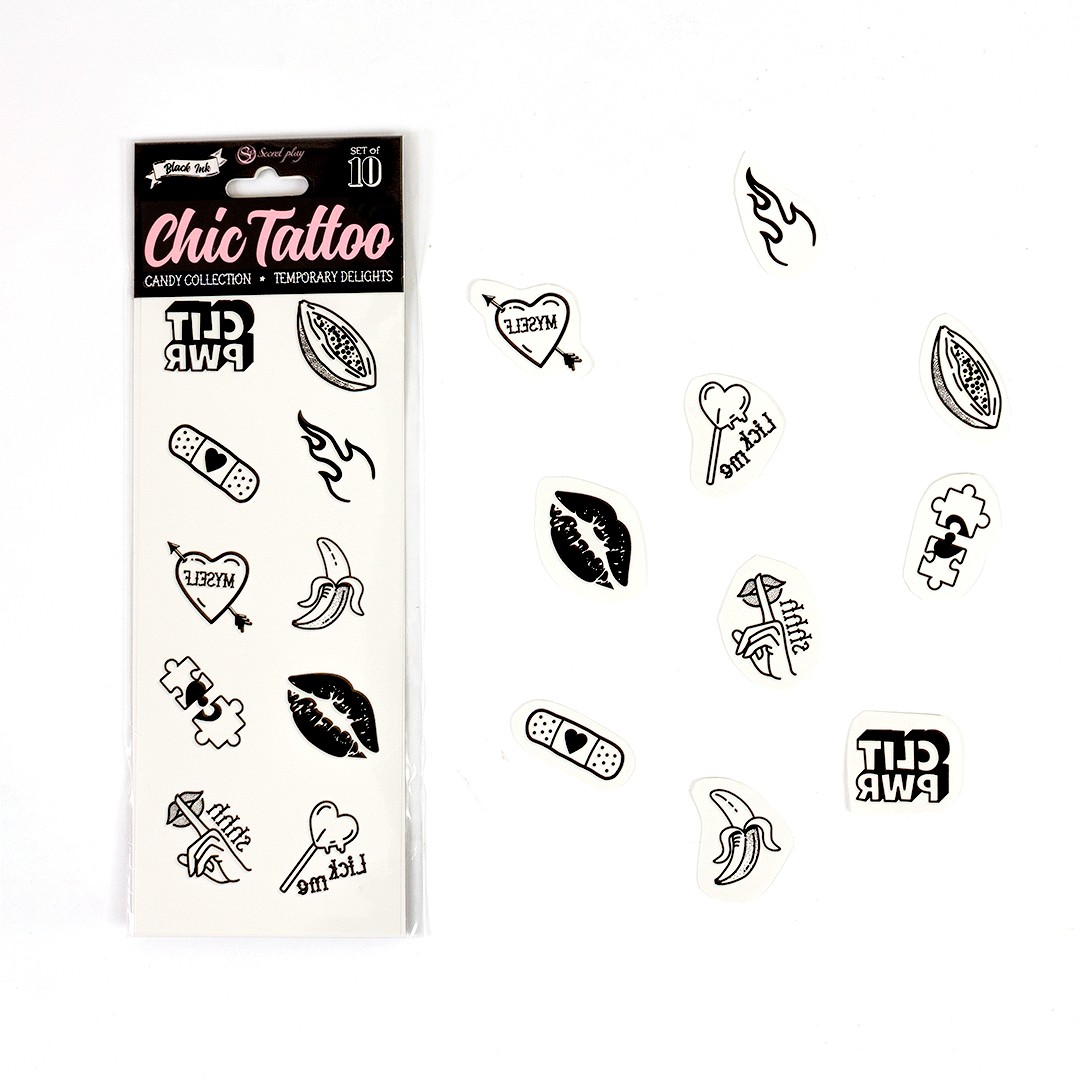 SECRET PLAY CHIC TATTOO SET OF 10 TEMPORARY TATTOOS - CANDY COLLECTION