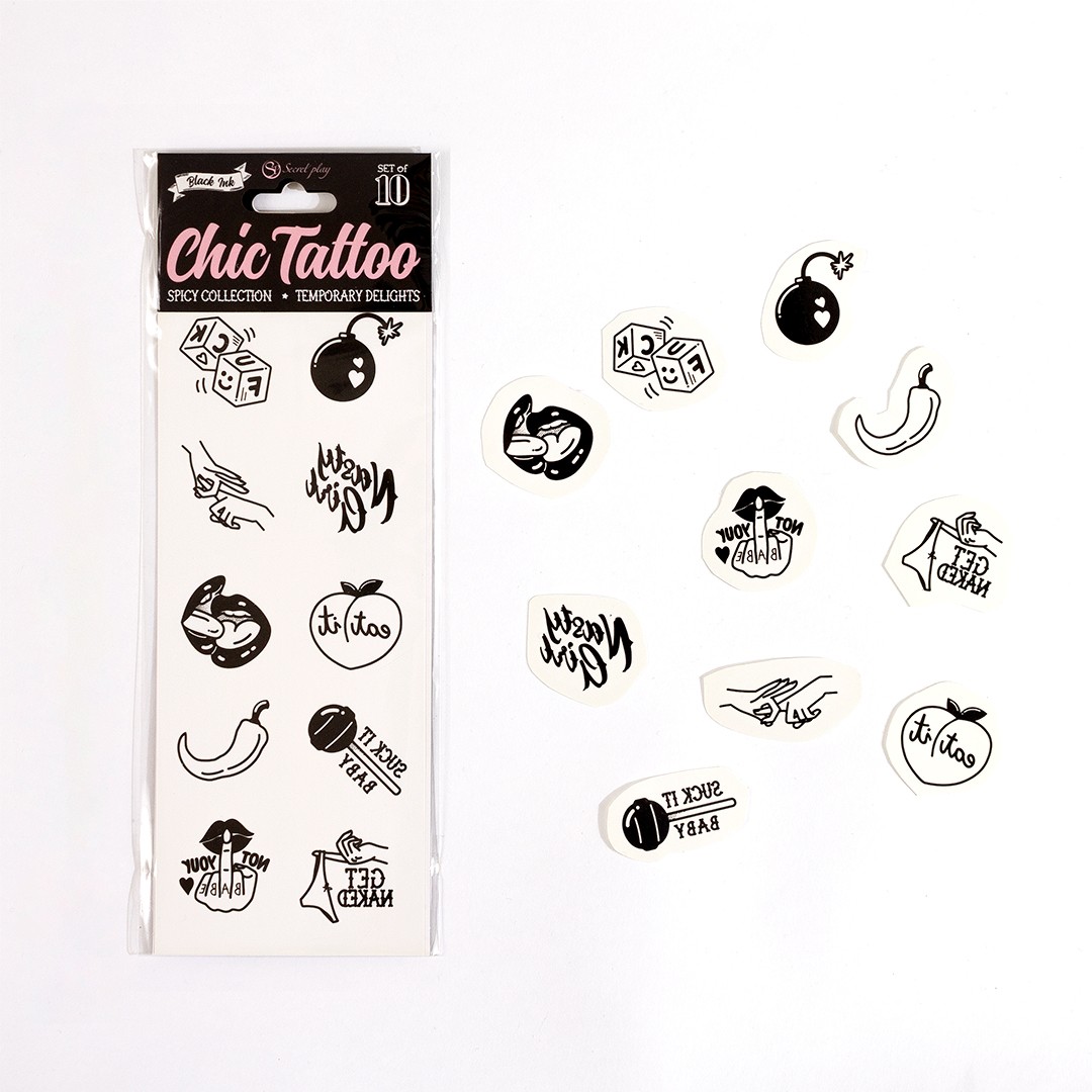 SECRET PLAY CHIC TATTOO SET OF 10 TEMPORARY TATTOOS - SPICY COLLECTION