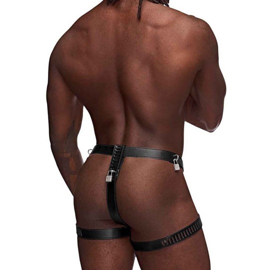 SCORPIO - IMITATION LEATHER CHASTITY THONG BLACK