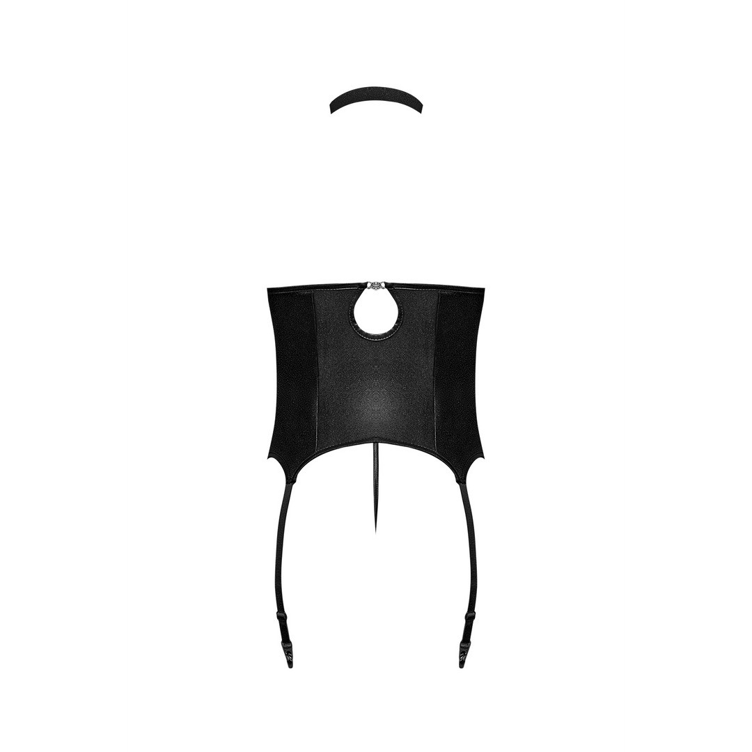 MISTRESS - SEXY IMITATION LEATHER CORSET AND G-STRING WITH STUDS