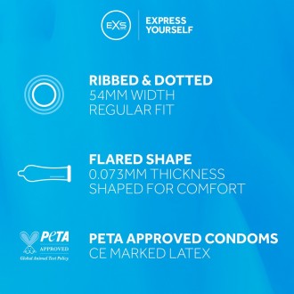 EXS 3 IN 1 - RIBBED, DOTTED AND FLARED - CONDOMS - 12 PIECES