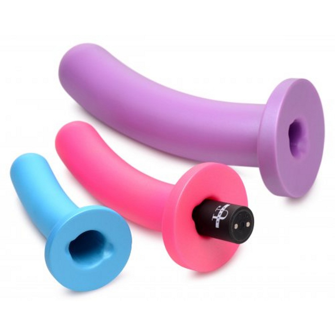 TRIPLE PEG - VIBRATING SILICONE DILDO SET WITH REMOTE CONTROL